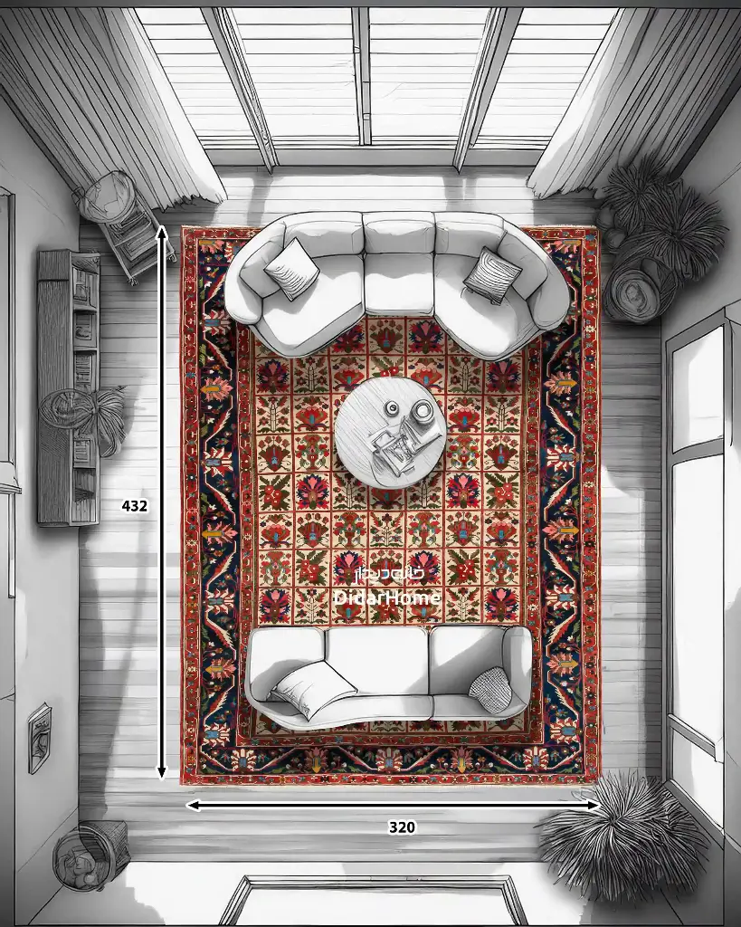 فرش دستباف آنتیک بختیاری طرح خشتی چهارده متری