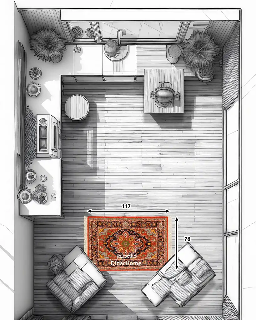 فرش دستباف هریس ۴۵ رج طرح ترنجی ذرع و نیم