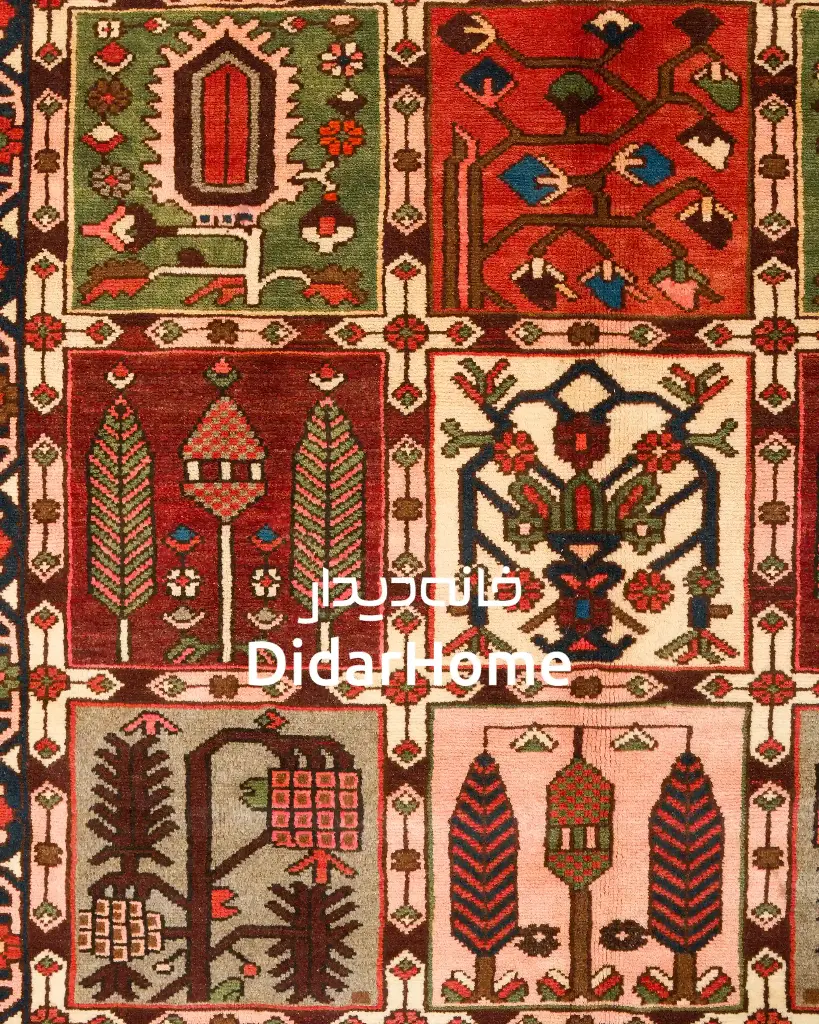 فرش دستباف آنتیک بختیاری طرح خشتی شش متری