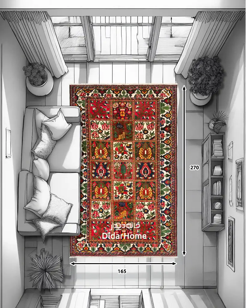 فرش دستباف آنتیک بختیاری طرح خشتی ۴/۴۶ متری