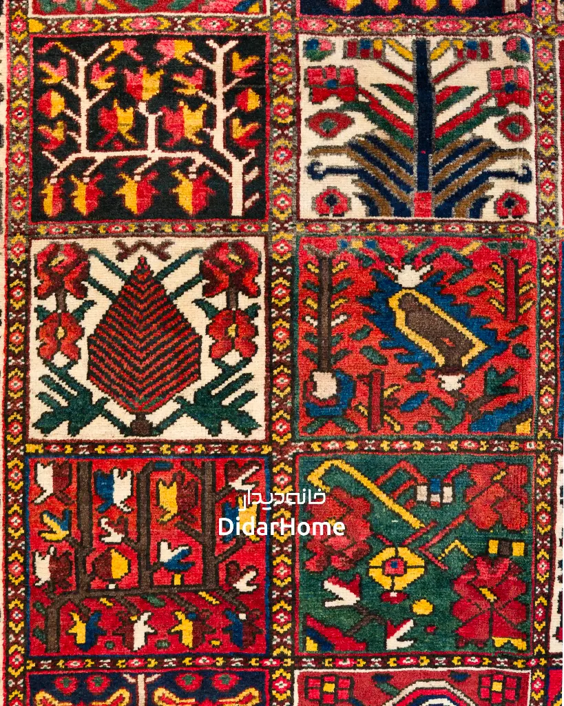 فرش دستباف آنتیک بختیاری طرح خشتی ۵/۹۷ متری