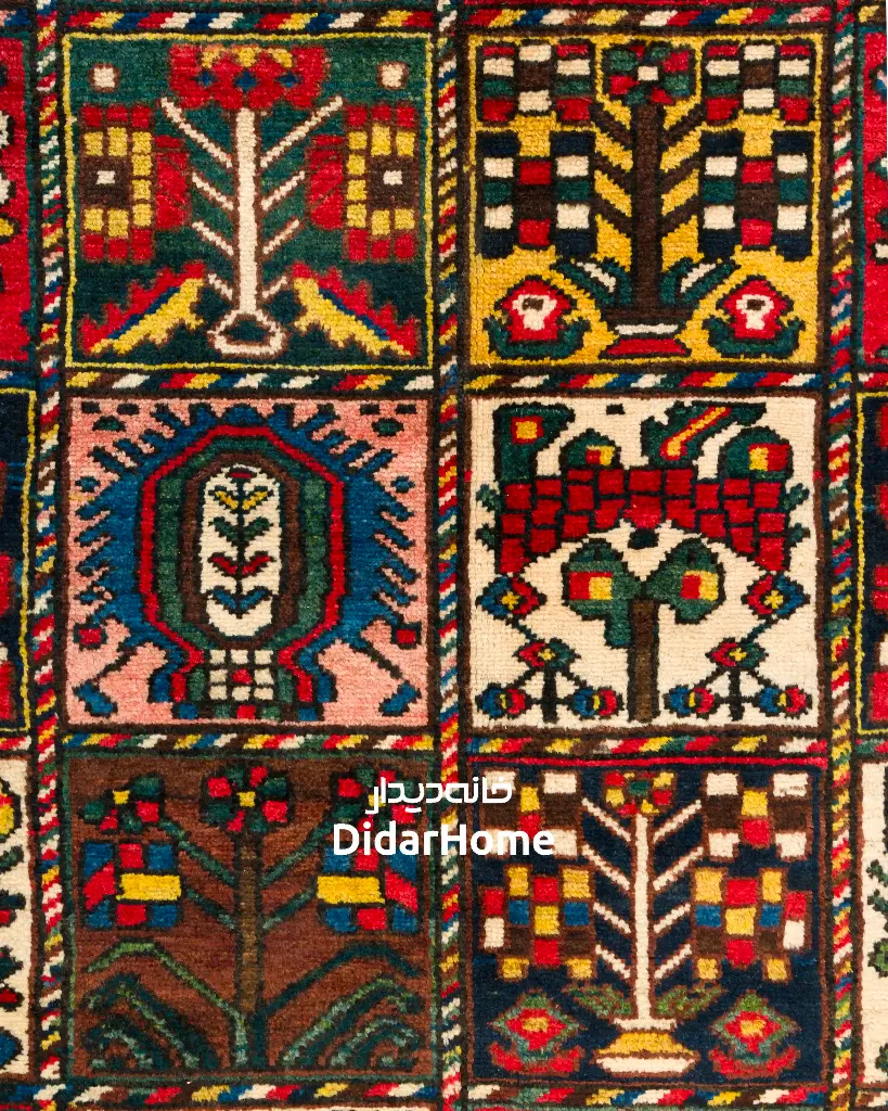 فرش دستباف آنتیک بختیاری طرح خشتی ۵/۲۷ متری