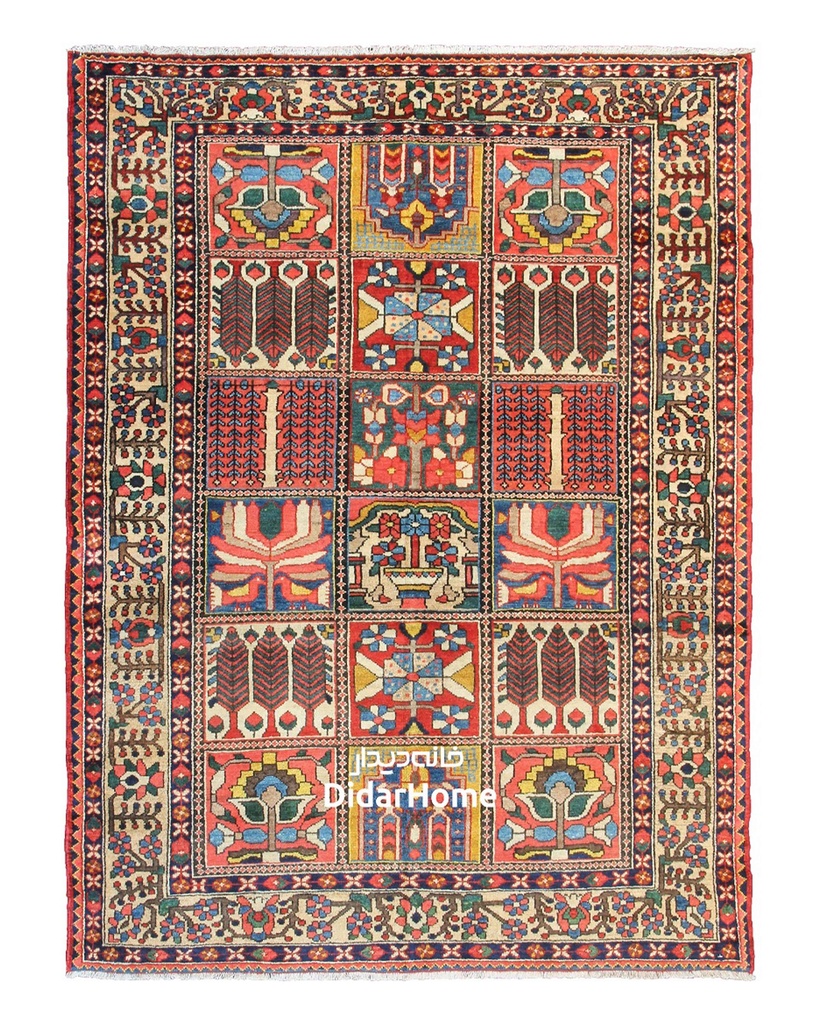 فرش دستباف آنتیک بختیاری طرح خشتی سه متری