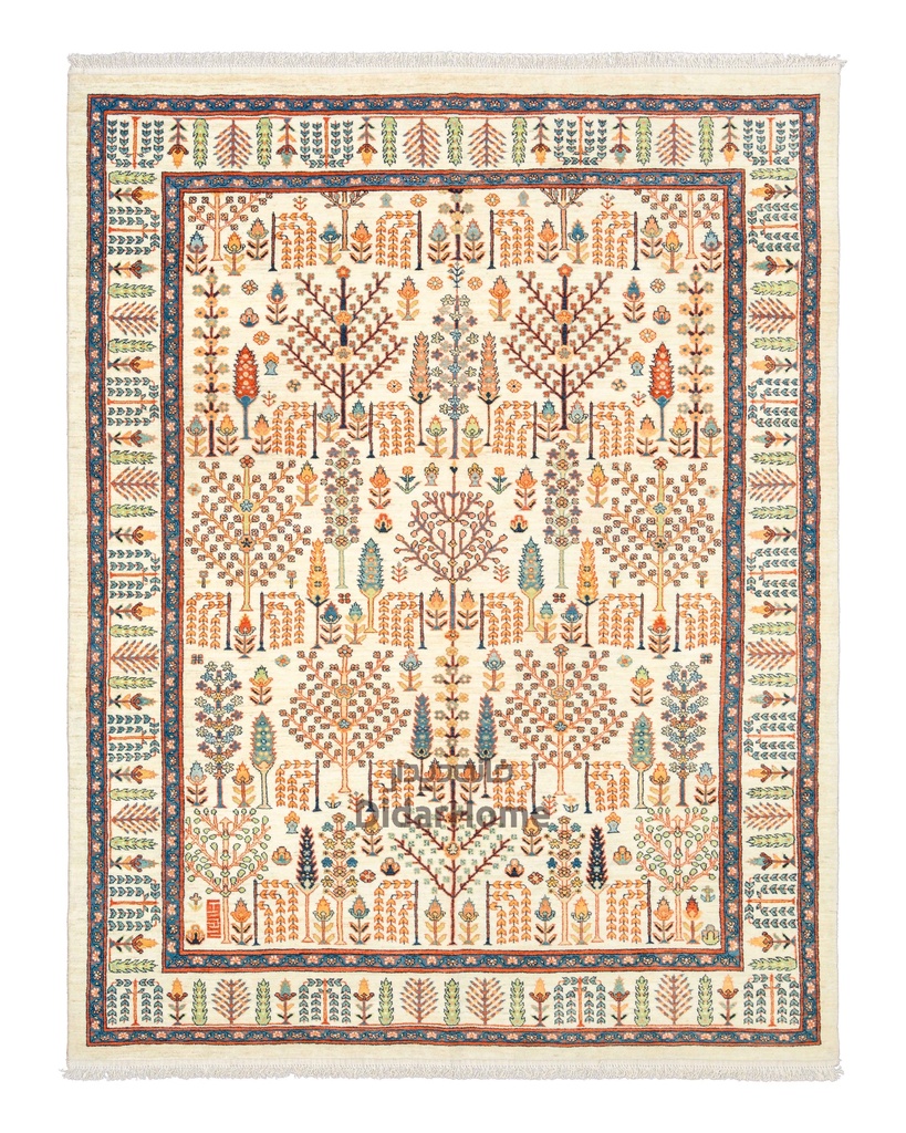 فرش دستباف قشقایی طرح درخت زندگی شش متری