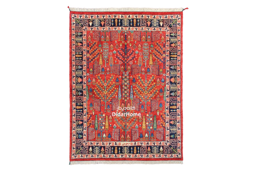 فرش دستباف قشقایی طرح درخت زندگی چهار متری