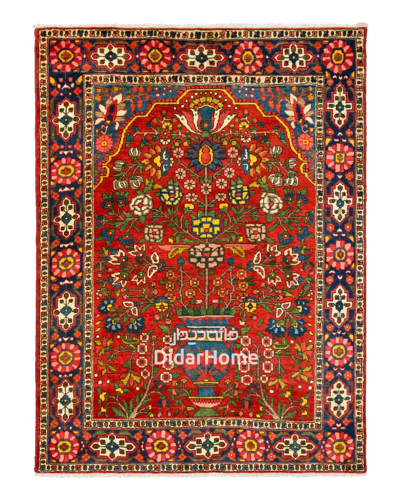 فرش دستباف آنتیک بختیاری طرح گلدانی ۳/۲۲ متری