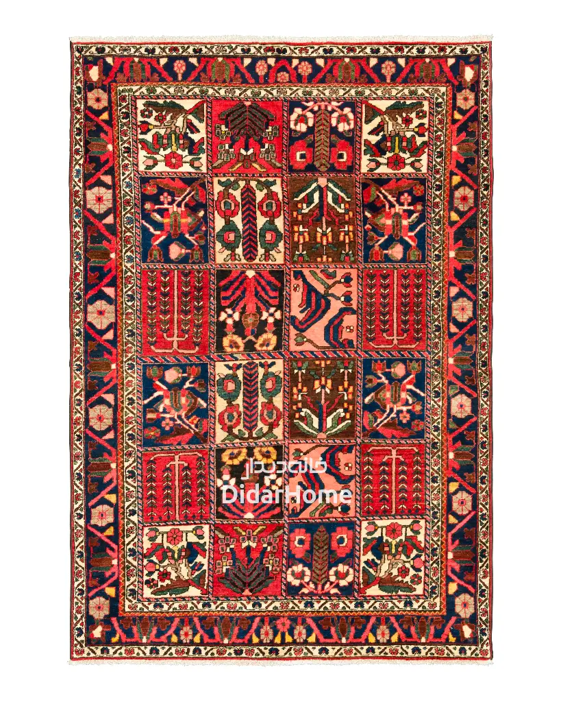 فرش دستباف آنتیک بختیاری طرح خشتی ۲/۹۰ متری