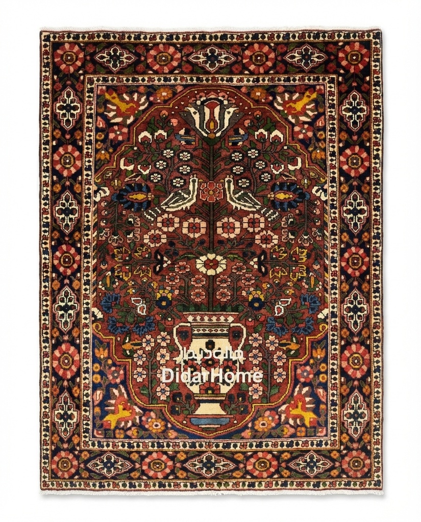 فرش دستباف آنتیک بختیاری طرح گلدانی ۳/۲۲ متری