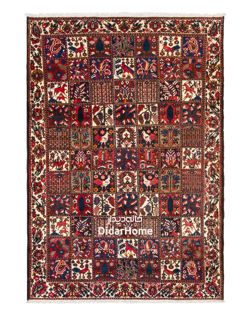 فرش دستباف آنتیک بختیاری طرح خشتی ۶/۹۹ متری