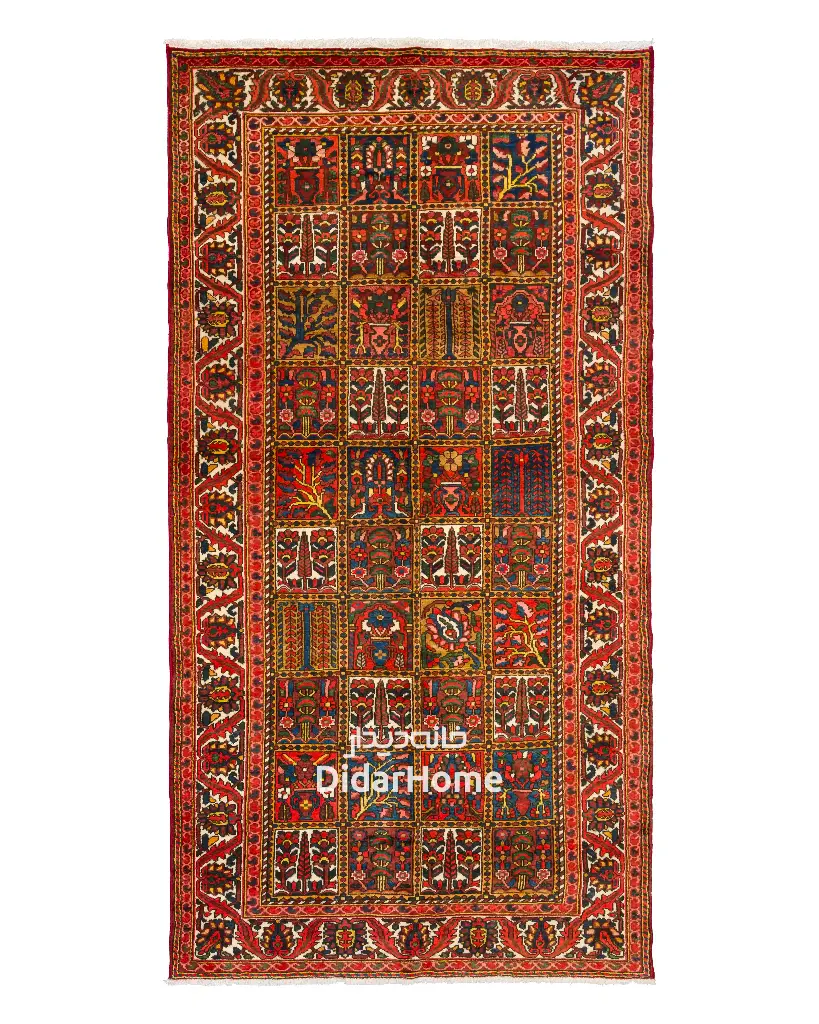 فرش دستباف آنتیک بختیاری طرح خشتی ۵/۰۵ متری