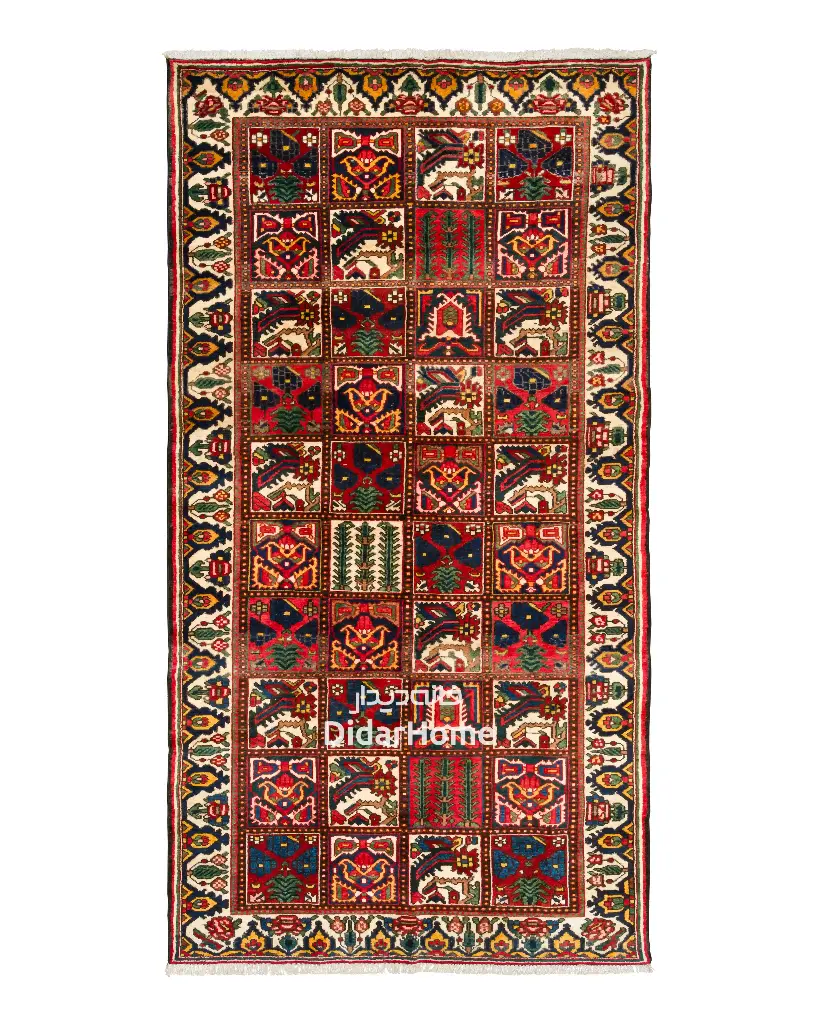 فرش دستباف آنتیک بختیاری طرح خشتی ۴/۹۶ متری