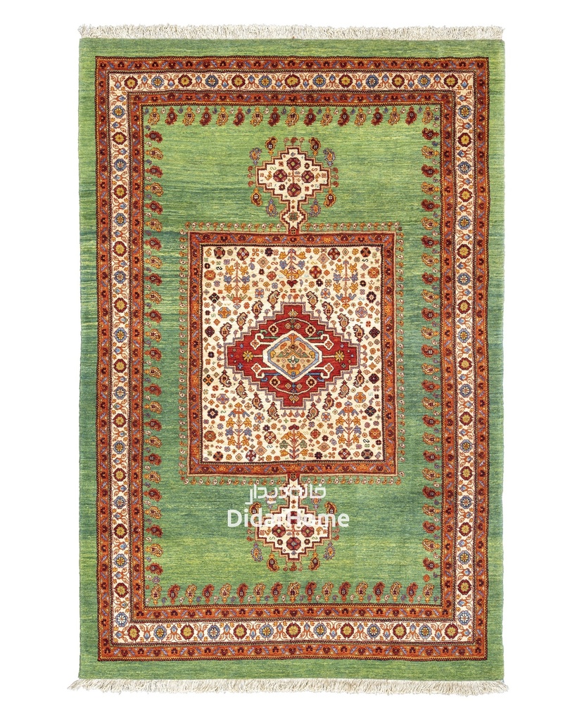 فرش دستباف قشقایی طرح ترنجی چهار متری