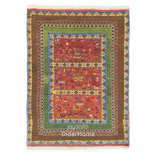 [89030551] گلیم دستباف قشقایی طرح افشان ۳/۹۳ متری