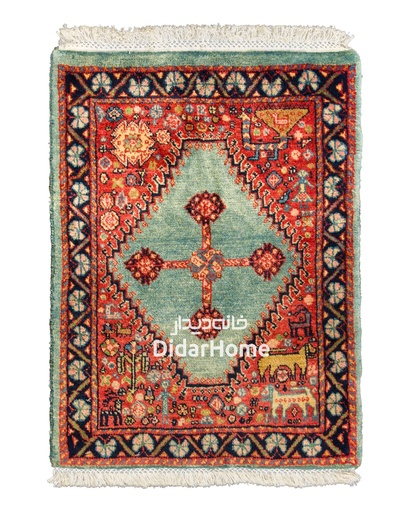 [51018790] فرش دستباف قشقایی طرح ترنجی ذرع و نیم