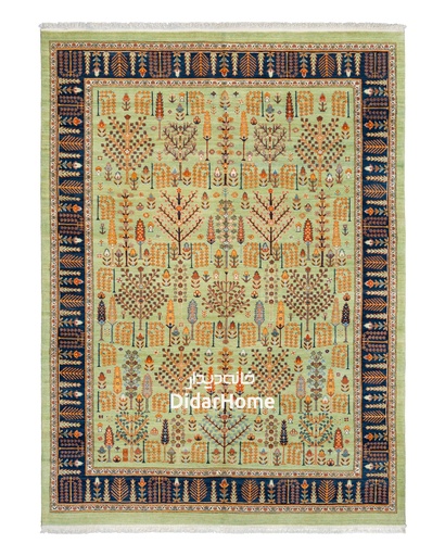 [42092303] فرش دستباف قشقایی طرح درخت زندگی ۹/۱۴ متری