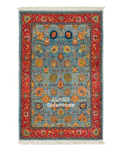 [52031544] فرش دستباف تبریز ۵۰ رج  چله و گل ابریشم ریزباف طرح افشان چهار متری