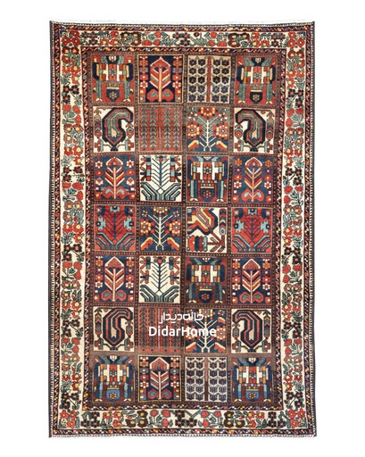 [84040226] فرش دستباف آنتیک بختیاری طرح خشتی چهار متری